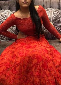 Elegant Red Embroidered Lehenga Skirt