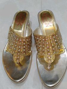 Embellished Gold Flat Sandals