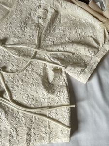 Cream Textured Tie-Up Top