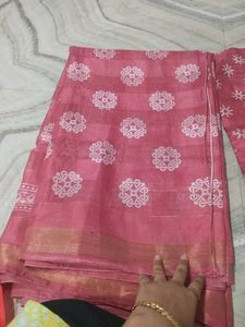 Elegant Pink Saree with White Motifs