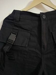 Black Cargo Shorts with Buckle Straps