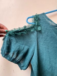 Teal Ruffle Cold Shoulder Cut Top