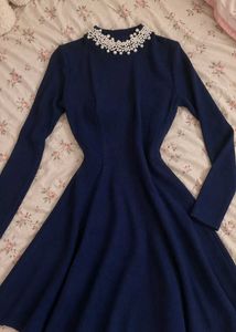 Elegant Navy Blue Fit and Flare Dress