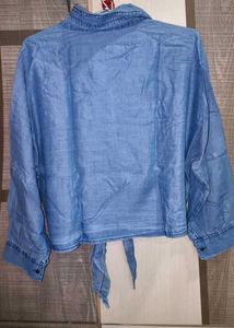 Cute Denim Tie-Front Shirt