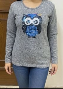 Gray Owl Sequin Top
