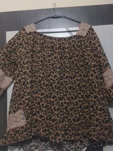 whimsical Leopard Print Lace Tunic Top