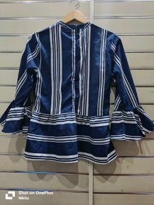 Striped Navy Blue Bell Sleeve Top
