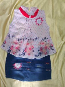 Cute Floral Print Top &amp; Denim Skirt Set👗