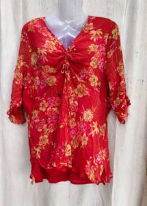 24139. Vibrant Floral Print Ruched Kurta
