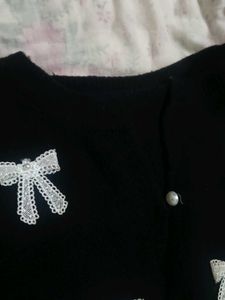 Bow Embellished Black Cardigan