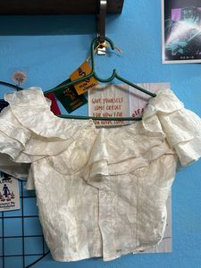 Sheer Ruffled Off-Shoulder Top