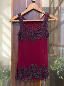 y2k Beaded Burgundy mesh top