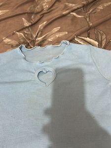 Cute Baby Blue Heart Cutout Top