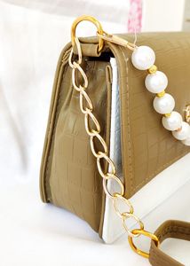 Olive green pearl handle handbag/slingbag