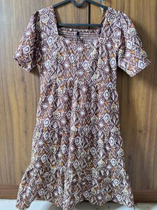 Boho Print Square Neck Tiered Dress