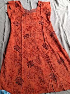 Orange Floral Print Kurta
