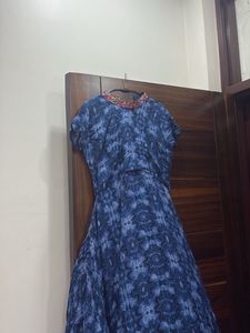 Stylish Blue Printed Ethnic Gown