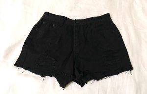 Black Ripped Denim Shorts