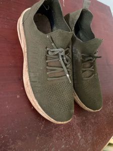 Olive Green Knit Casual Shoes