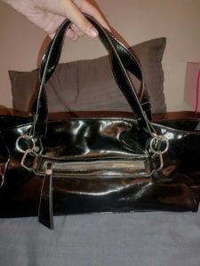 Stylish Black Patent Shoulder Bag from savana