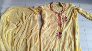 Yellow Embroidered Kurta with Pants