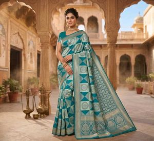 Beautiful Teal and Gold Saree