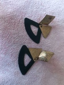 Unique Geometric Glitter Earrings,Black and golde