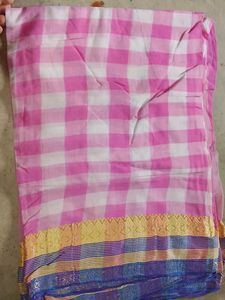 Pink Checkered Saree with Border