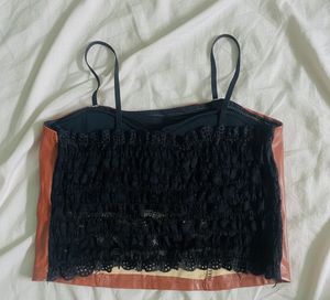 Brown Faux Leather Corset Top
