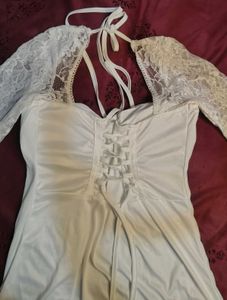 Backless Corset Lace Trim Off-White dress