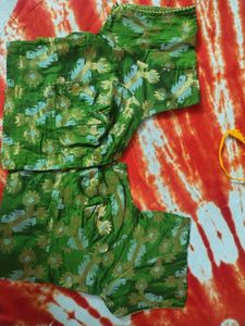 Green Brocade Blouse with Floral Motifs