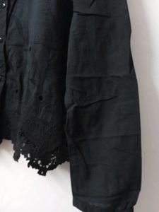 Black Embroidered Collared Shirt