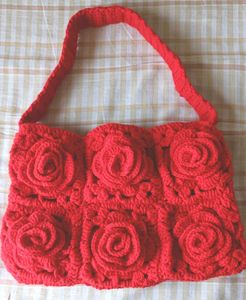 Red Crochet Rose Shoulder Bag