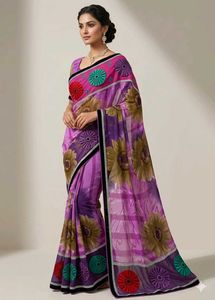 Beautiful Purple Floral Saree with Embellishments