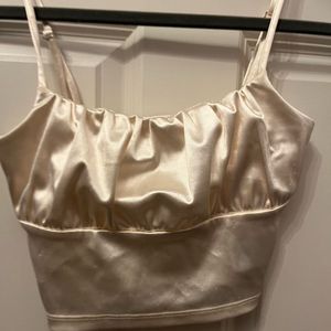 Cream Satin Ruched Crop Top