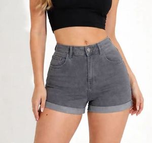High Waisted Rolled Hem Denim Shorts