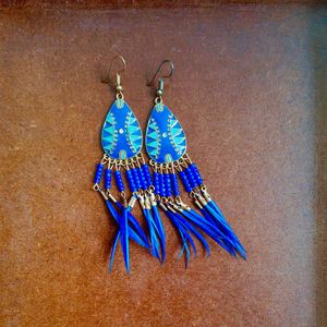 SALE🌀 Vintage unique blue feather drop earrings