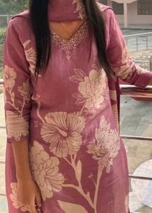 Purple Floral Kurta with Embellished Neckline