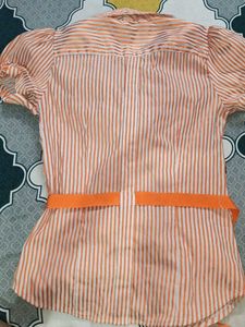 Striped Button-Up Top with Belt