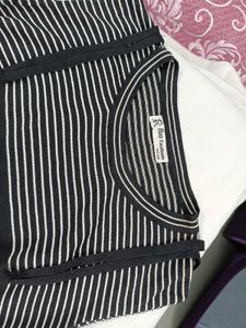 Black Sleeveless Dress with Striped Top