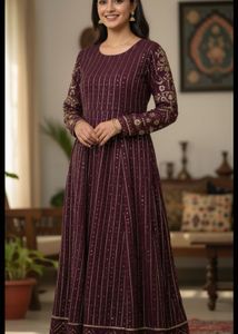 Elegant Purple Embroidered Maxi Dress