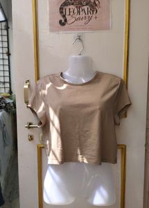 Solid Beige Cropped Tee