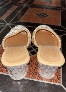 Embellished Gold Mules with Block Heels