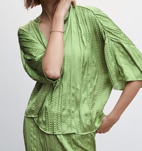 Mango - Green Textured Blouse