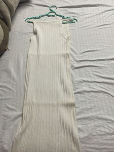 White Ribbed Sleeveless Maxi Dress