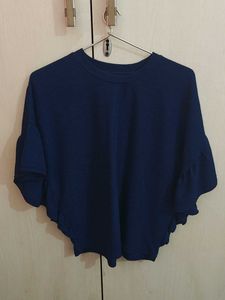 Navy Blue Textured Flutter Sleeve Top