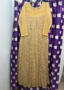 Elegant Gold Embroidery Maxi Gown