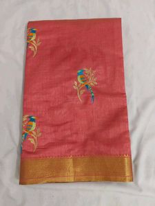 Pink Embroidered Silk Saree