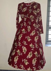 Elegant  Maroon floral flared gown | XL❤️‍🩹