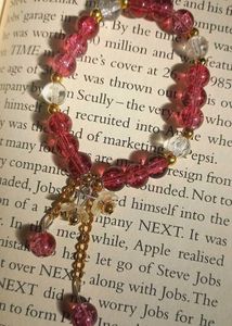 pink Beaded Bracelet with acrylic floral hanging